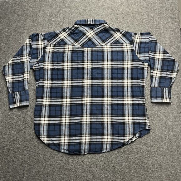 Ely Cattleman Flannel Pearl Snap Shirt Men's 2XL XXL Blue Plaid Long Sleeve - Picture 4 of 6